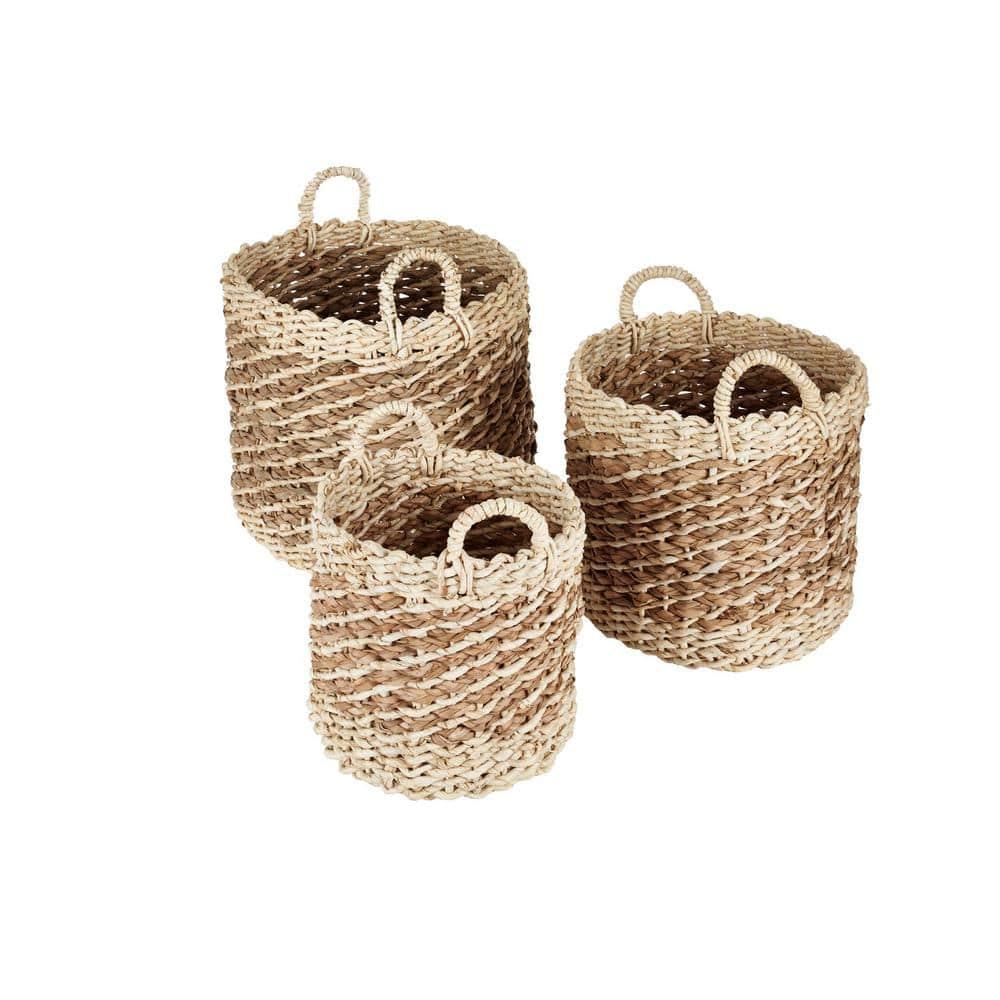 Coastal Wicker Basket With Handles - Set of 3