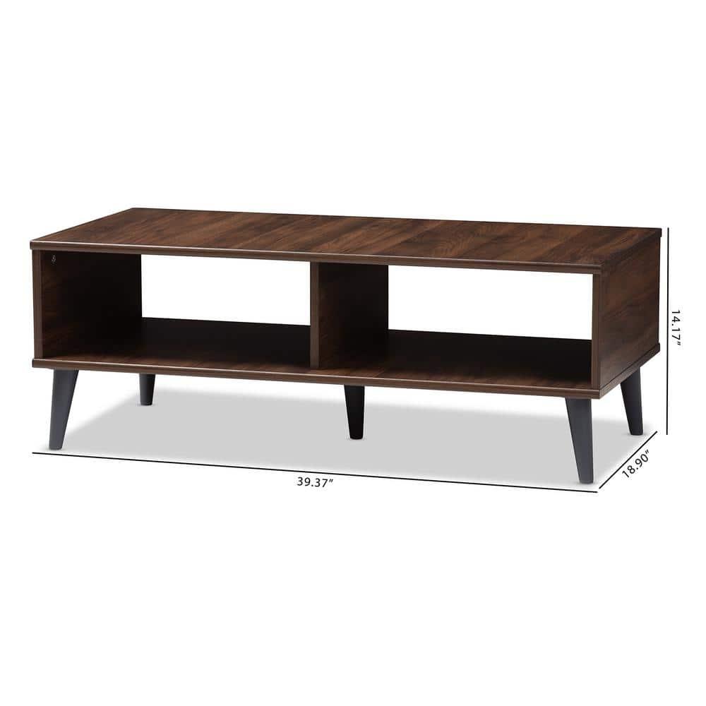 Pierre Coffee Table Dark Brown/Gray - Baxton Studio: Mid-Century Modern Storage, Tapered Legs