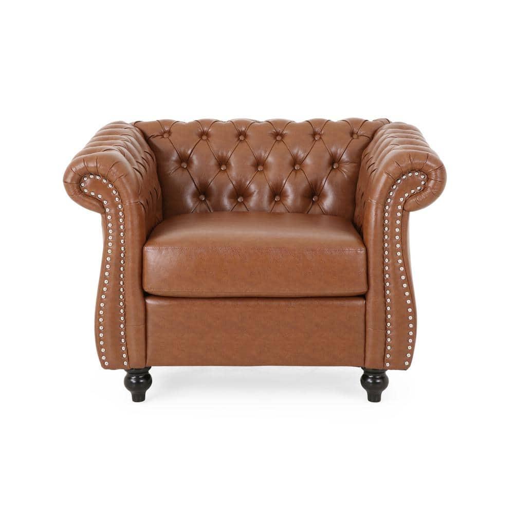 Silverdale Cognac Brown Faux Leather Club Chair with Nailhead Trim (Set of 2)