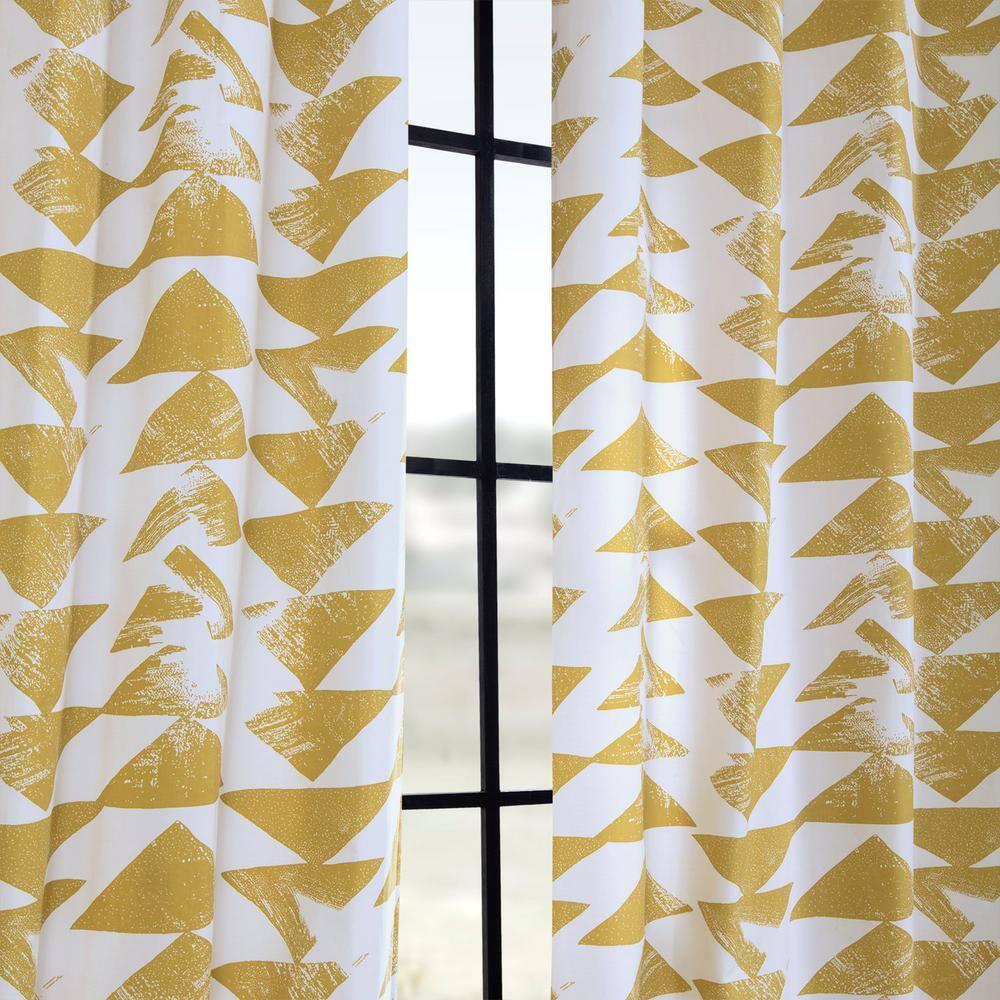 HPD Half Price Drapes Grommet Triangular Geometric Printed Curtains Cotton Curtains 96 Inches Long (1 Panel) Room Darkening Curtains for Bedroom & Living Room, 50W x 96L, Triad Geometric Gold