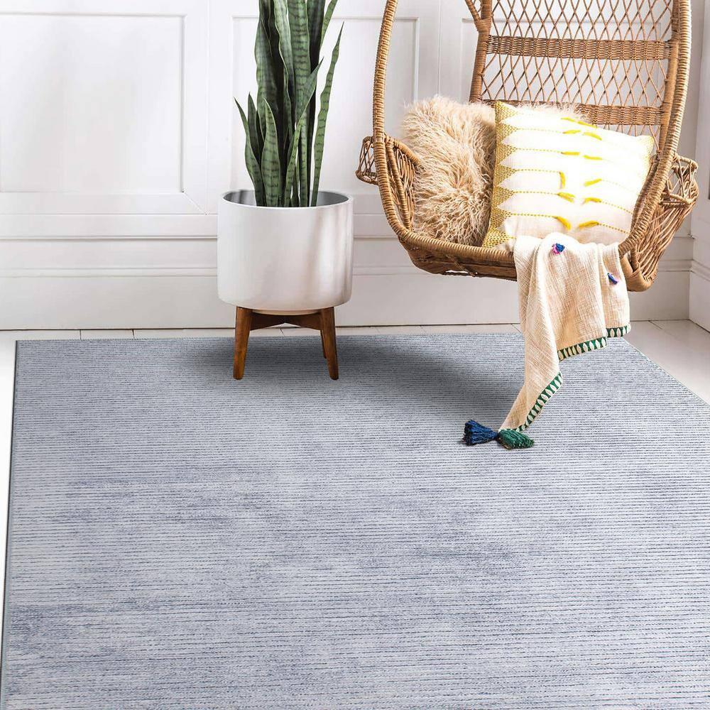 World Rug Gallery Contemporary Distressed Stripe Machine Washable 7'7"x9'6" Gray Indoor Area Rug:  Stain-Resistant Flat Pile