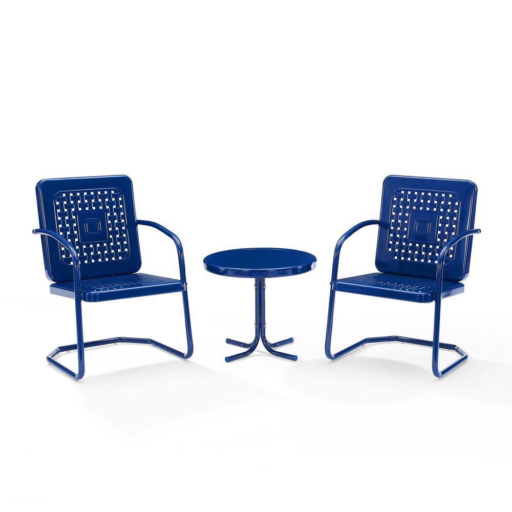 Crosley Furniture Bates 3 Piece Outdoor Metal Chair Set in Navy
