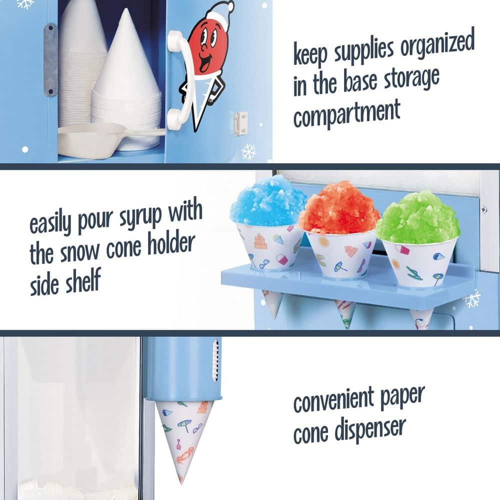 Nostalgia Nostalgia 54-Inch Tall Snow Cone Cart, Makes 72 Icy Treats, Includes Metal Scoop, 2 Syrup Bottles, 100 Paper Cups/Spoons, Storage Compartment, Wheels For Easy Mobility