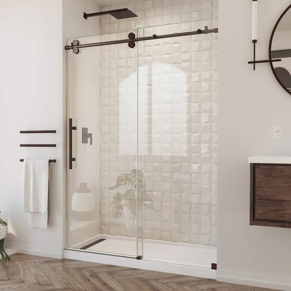 Enigma-XO 50" W x 76" H Sliding Frameless Shower Door with Clear Max™ Technology