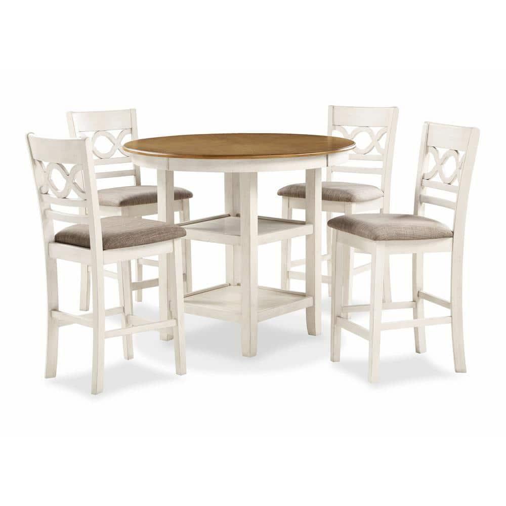 New Classic Furniture Cori 5-Piece Solid Wood Counter Dining Set in Brown/White