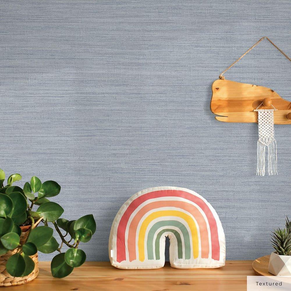 Tempaper & Co.® Faux Horizontal Grasscloth Removable Peel and Stick Wallpaper, Textured Blue, 28 sq. ft.: Vinyl, Prepasted, Abstract Pattern