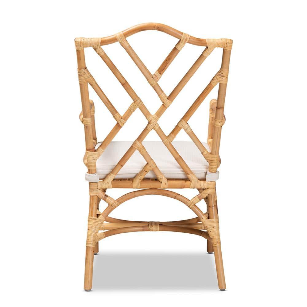 Delta Rattan Armchair Natural/White: Handmade, Geometric Backrest - bali & pari