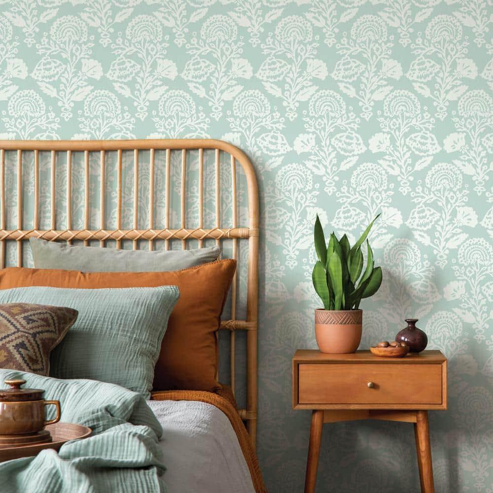 Tempaper & Co.® Floral Damask Removable Peel and Stick Wallpaper, Mint, 28 sq. ft.: Self-Adhesive Vinyl, Botanical Pattern