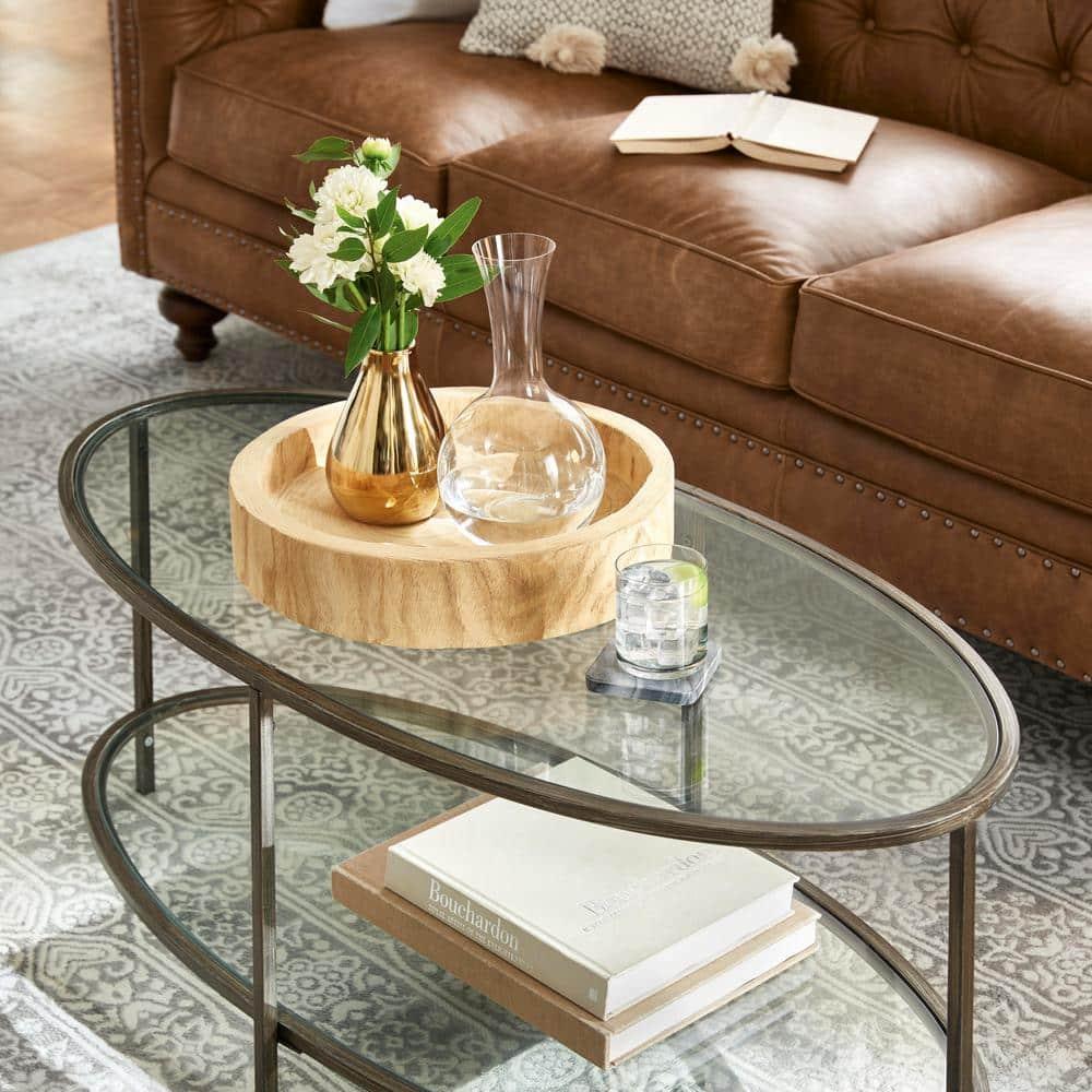Storied Home Paulownia Wood Hand-Carved Tray - Unique Centerpiece, Coffee Table Accessory