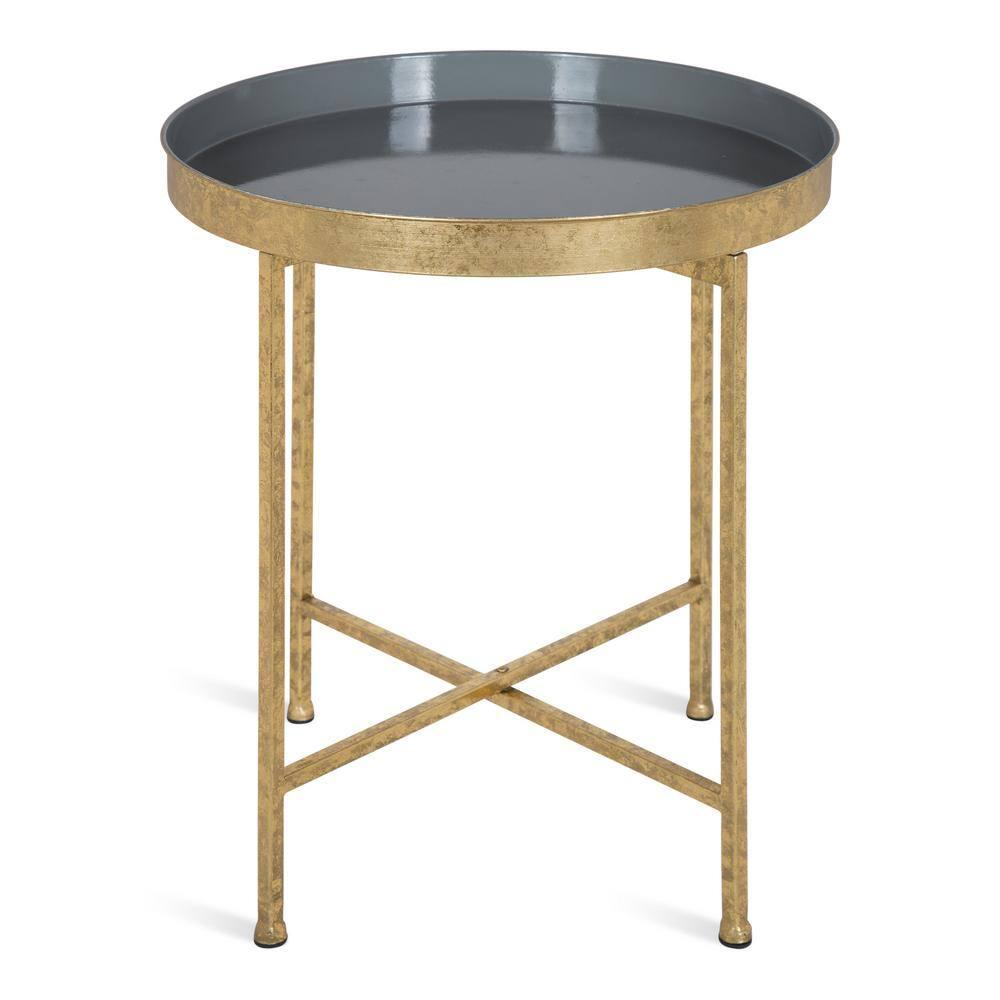 Kate and Laurel Celia Round Metal Side Table, 18.25x18.25x22, Gold and Gray