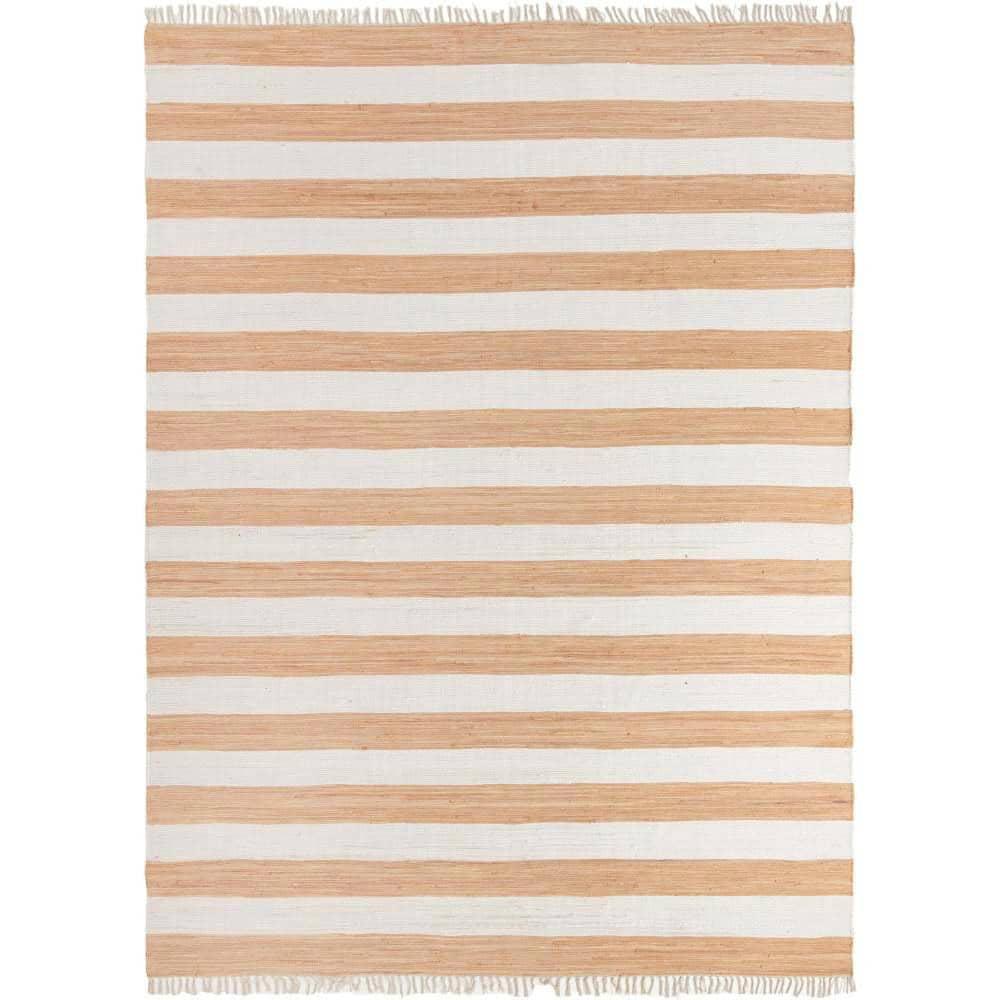 Unique Loom Chindi Rag Collection Area Rug - Striped (12' 2" x 16' 1" Rectangle Beige/Ivory)