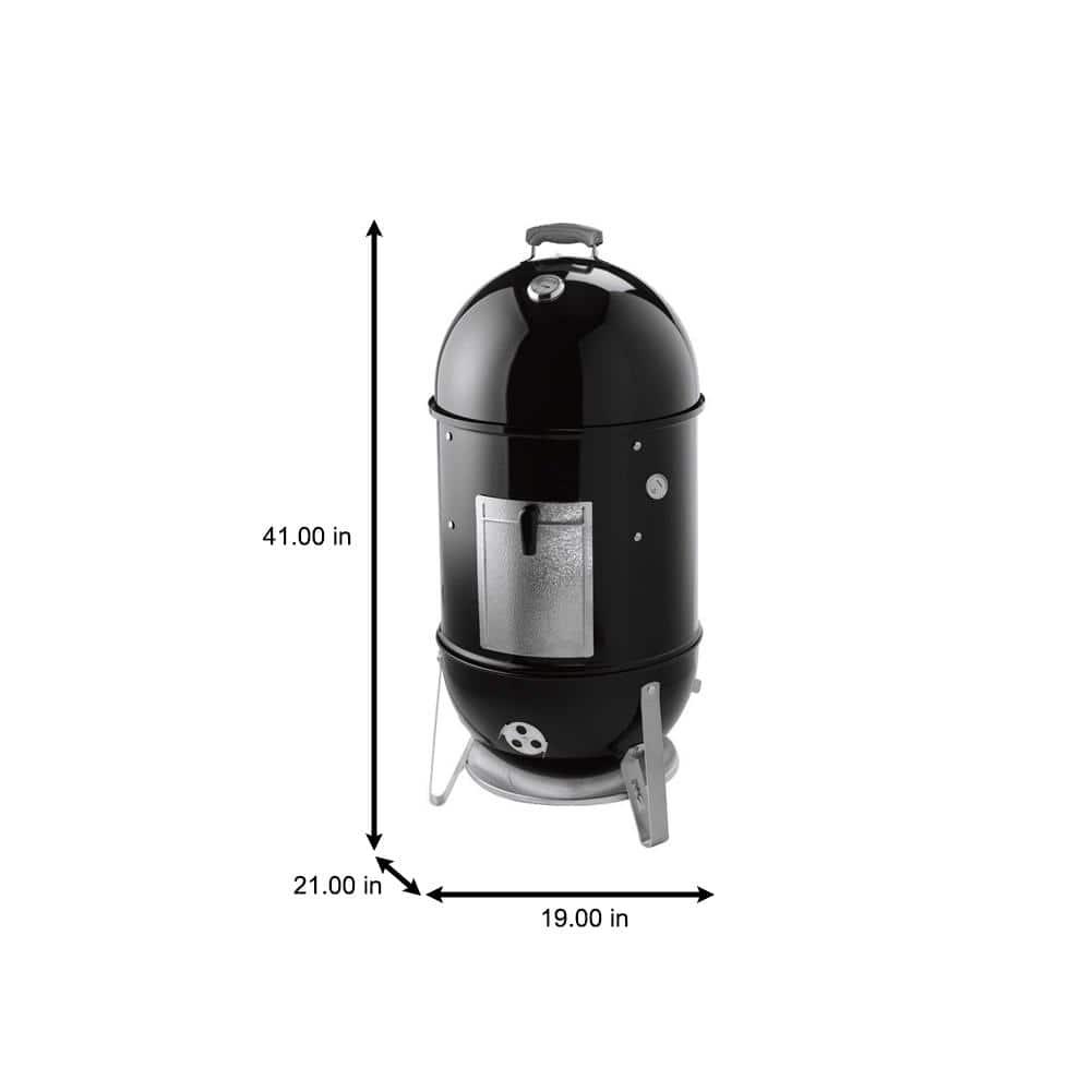 Black Porcelain Charcoal Smoker with Steel Grates and Thermometer