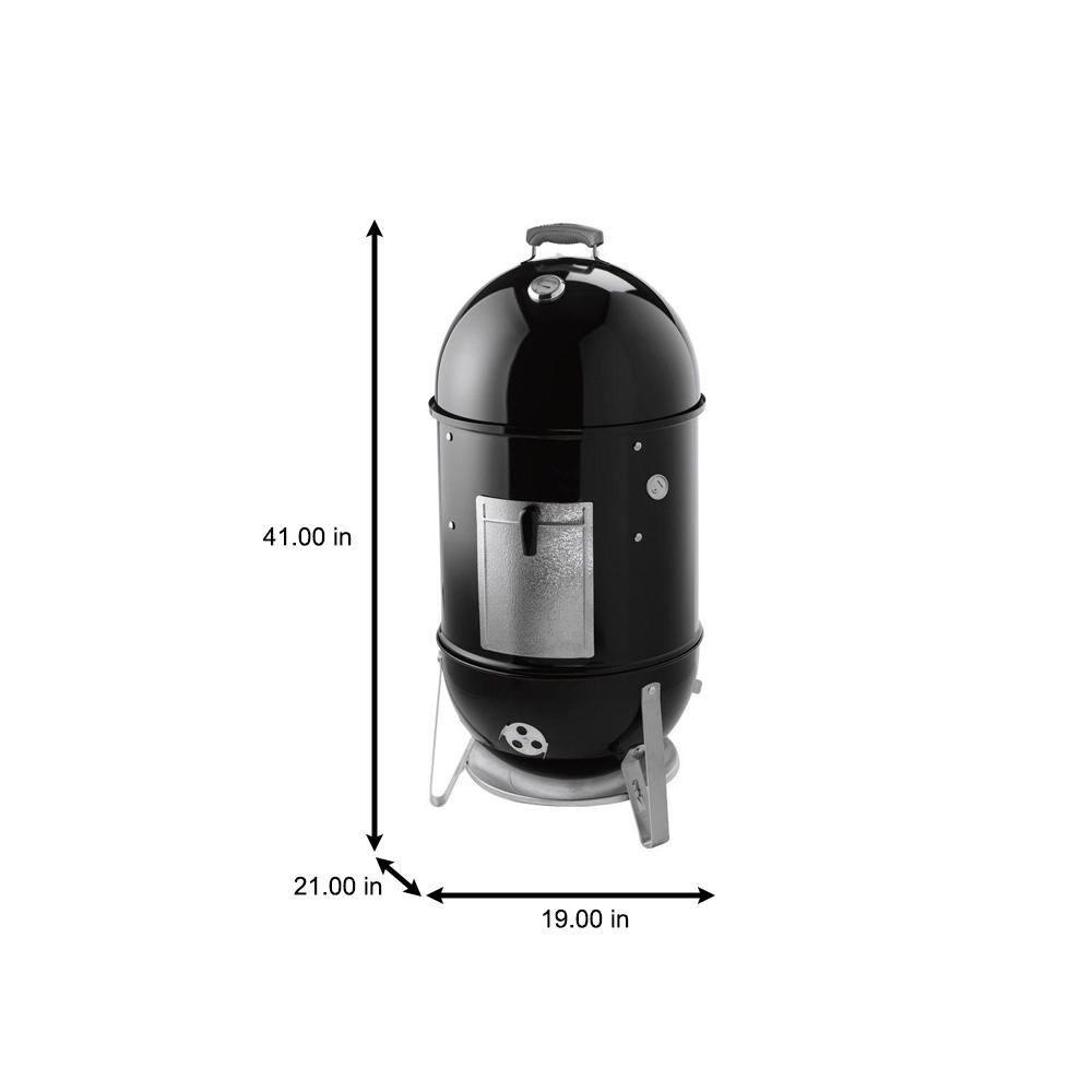 Black Porcelain Charcoal Smoker with Steel Grates and Thermometer