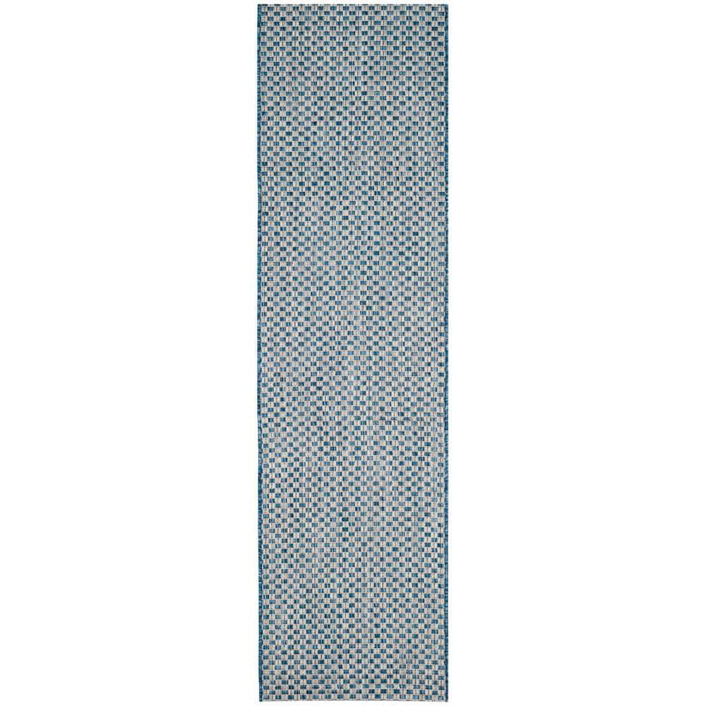 SAFAVIEH Courtyard Blair Checkered Indoor/Outdoor Runner Rug, Blue/Light Grey, 2'3" x 6'7"