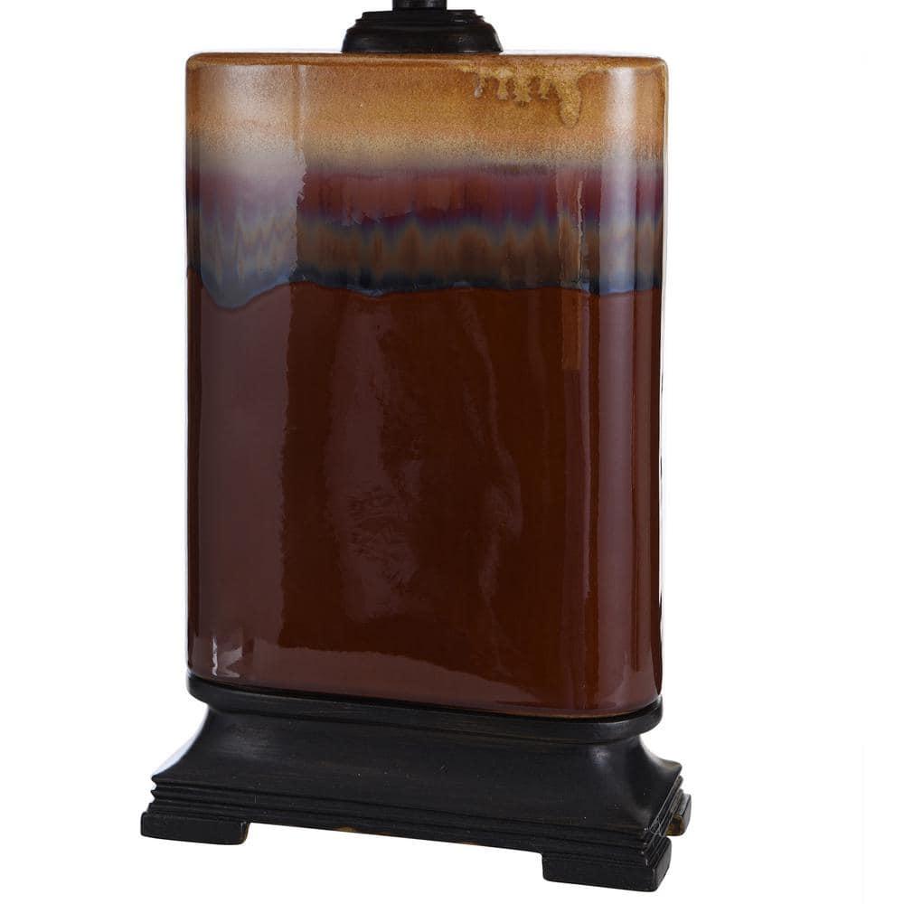 StyleCraft Reactive Glaze Table Lamp Burnt Red Glazed : Ceramic Body, Linen Shade, No Assembly Required