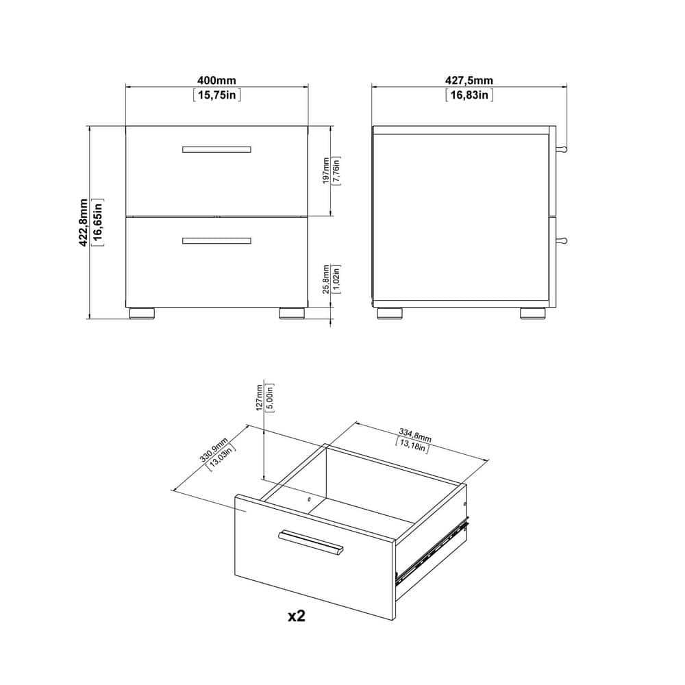 Tvilum, Austin 2 Drawer Nightstand, Oak Structure/White High Gloss