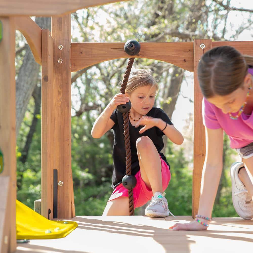 Backyard Discovery Endeavor II Cedar Wood Swing Set, Slide, Play Deck, Double Rock Wall