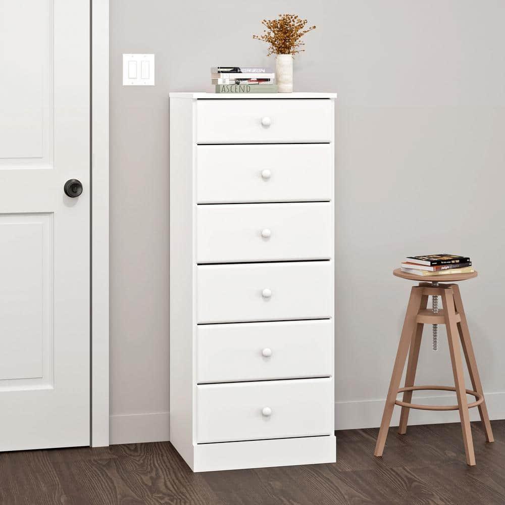 6 Drawers Astrid Vertical Dresser White - Prepac: Laminated Composite Wood, 5 Year Warranty, Nursery Storage