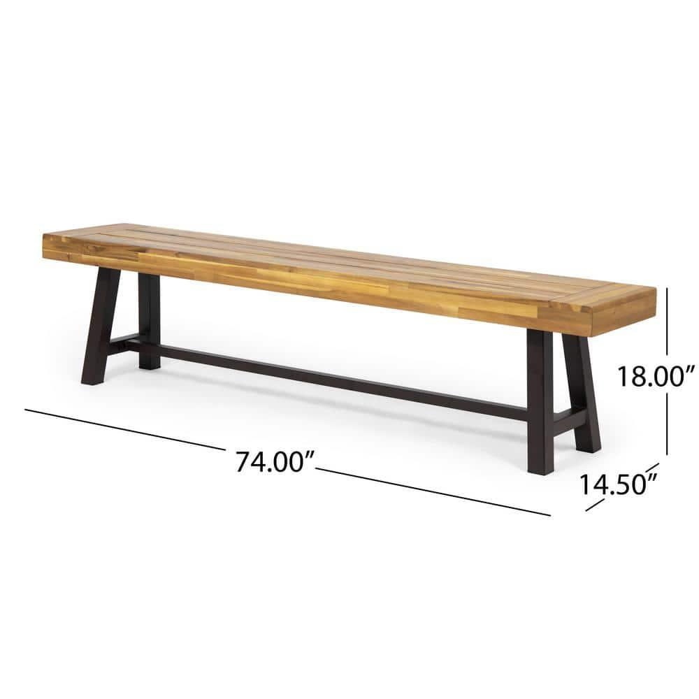 Cole Outdoor Acacia Wood Picnic Dining Set, Teak, Rustic Metal