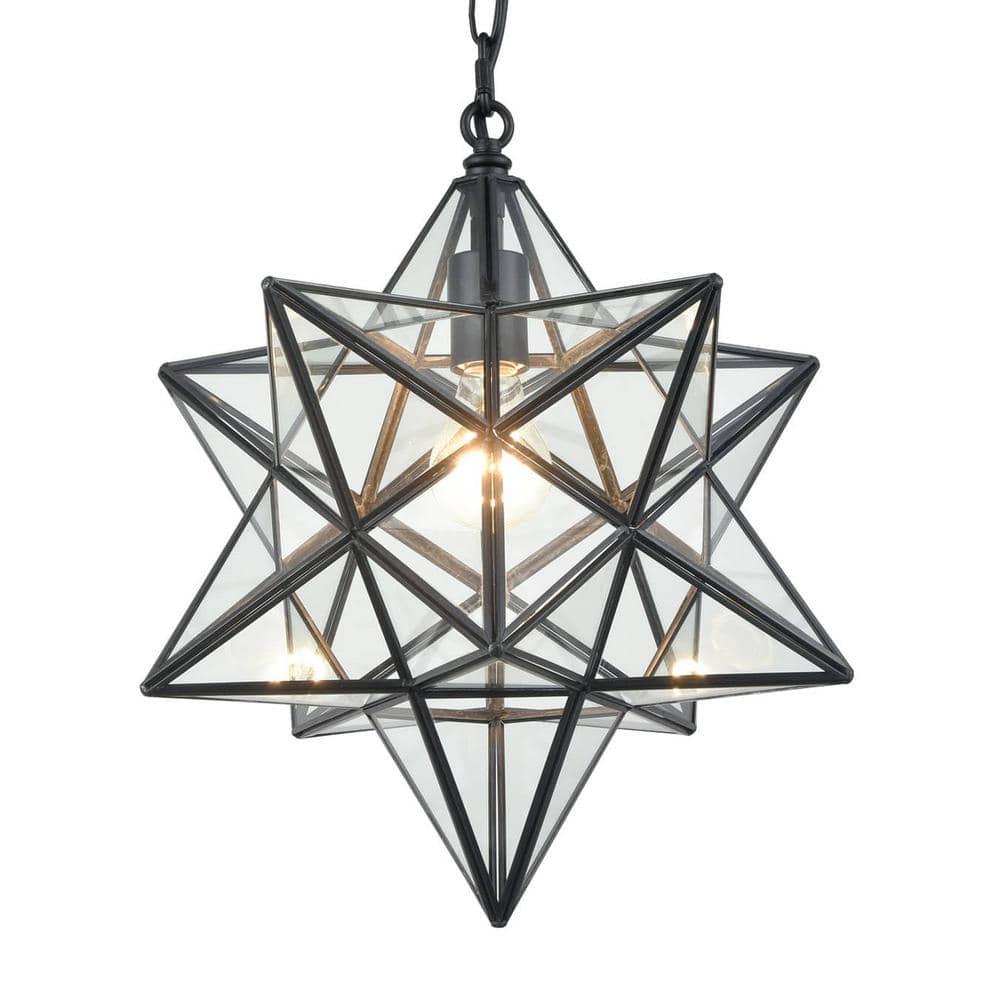 Geometric Black and Clear Glass Star Pendant Light