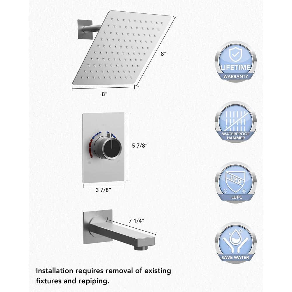 AquaSpa Shower Faucet Set with Tub Spout, 8-Inch Rain Shower Head with Valve