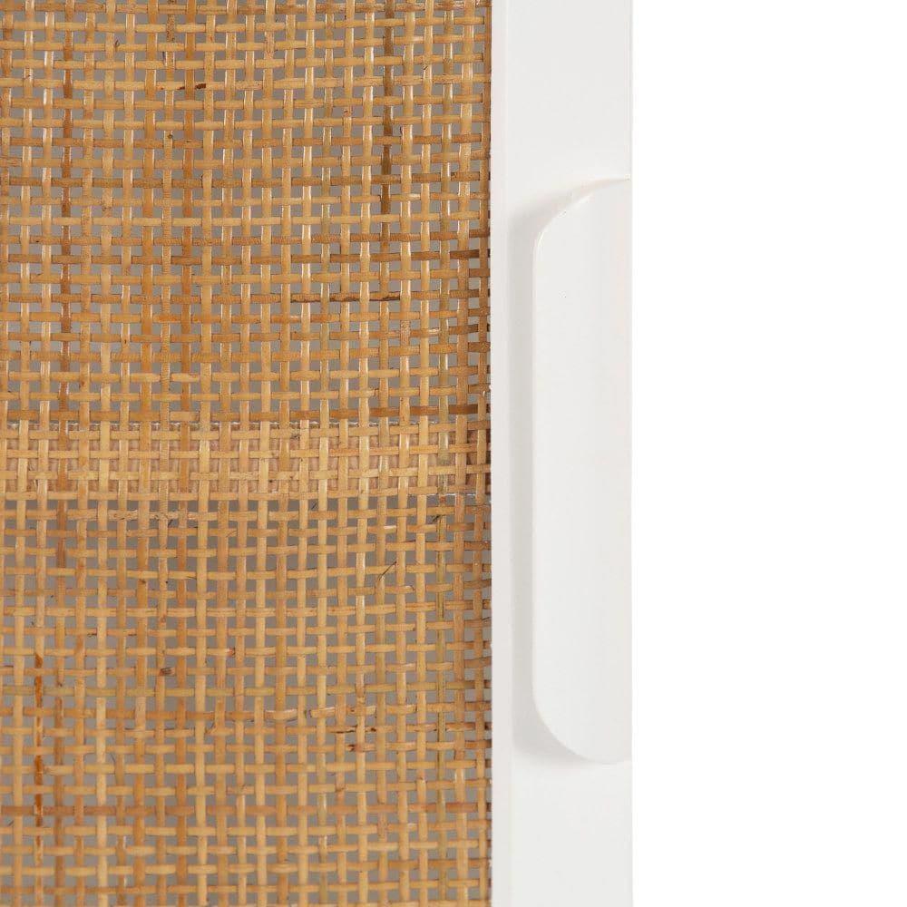 Kate and Laurel Ori Transitional Cane Wall Cabinet with Door, 15 x 7 x 24, Painted White Wood and Natural Rattan, Decorative Rattan Over the Toilet Cabinet with Three Shelves for Decor and Display