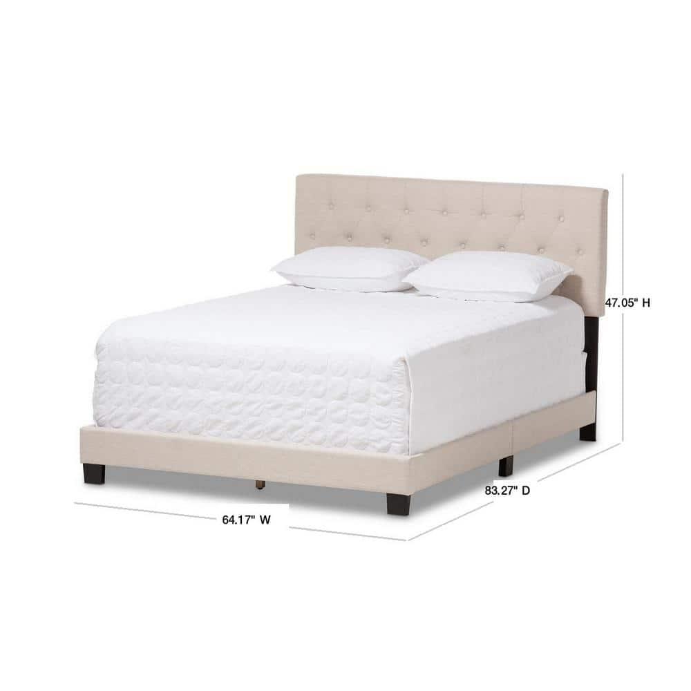 Queen Cassandra Modern and Contemporary Fabric Upholstered Bed Light Beige - Baxton Studio: Elegant Rubberwood & MDF Frame, Polyester Fill