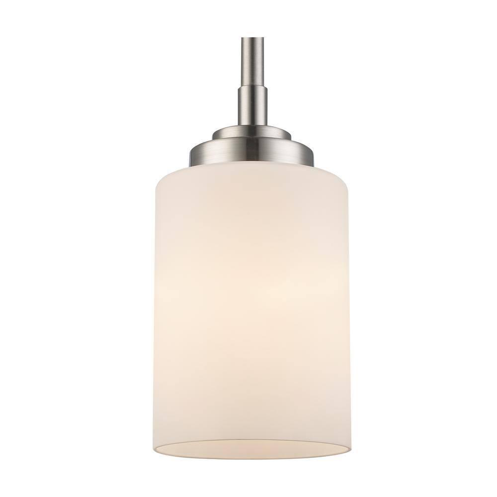 Bel Air Lighting Mod Pod 1-Light Brushed Nickel Hanging Mini Pendant Light Fixture with Frosted Glass Cylinder Shade