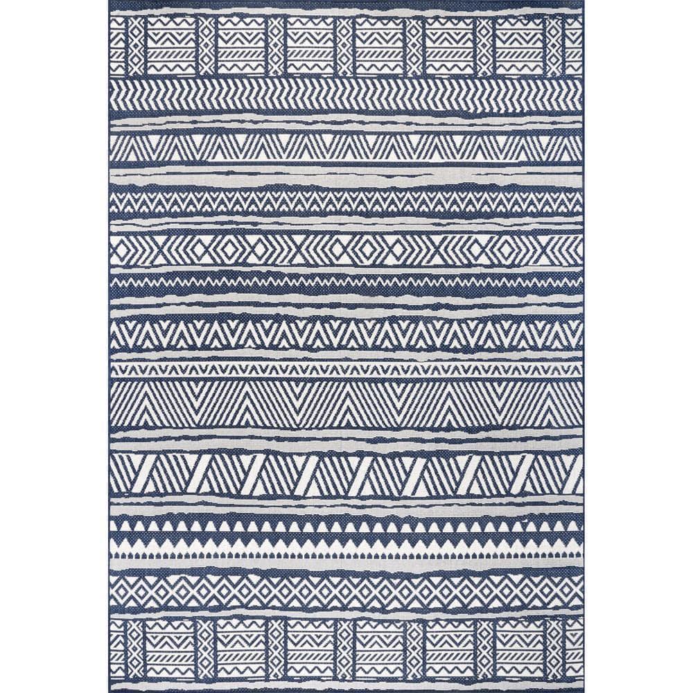 4'x6' Abbey Geometric Striped Indoor and Outdoor Area Rug Navy - nuLOOM: Low Pile, Rectangle, Polypropylene & Polyester