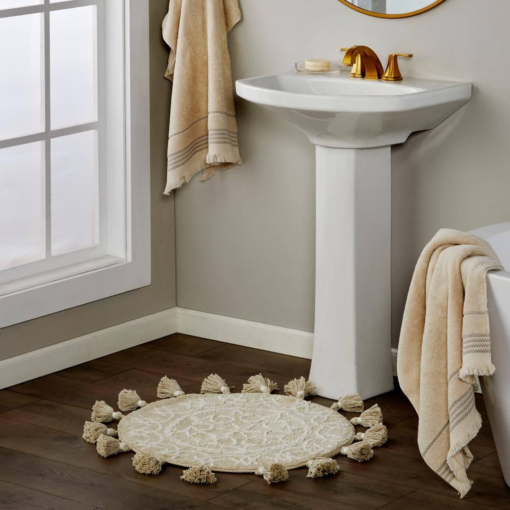 25" x 25" Medallia Round Bath Rug Natural - Saturday Knight Ltd.: Cotton Tufted, Hand Wash, Spray Latex Backing