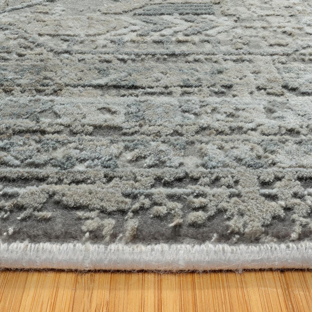 Gertmenian Florance Modica Transitional Oriental Border Floral Dark Gray High-Low Viscose/Acrylic Area Rug