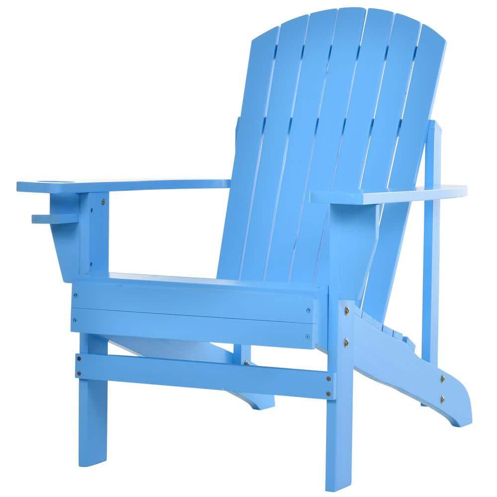 Outsunny Oversized Adirondack Chair, Outdoor Fire Pit and Porch Seating, Classic Log Lounge w/ Built-in Cupholder for Patio, Backyard, Blue