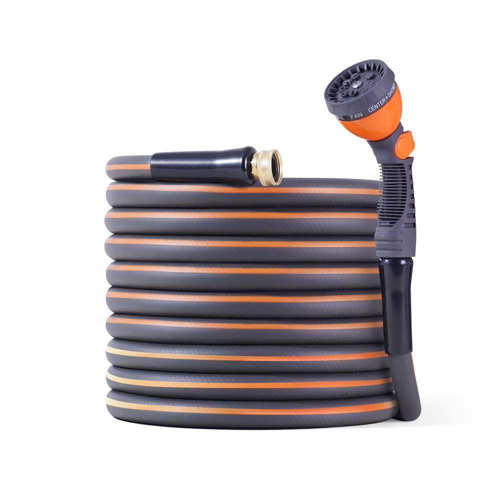 100 ft Gray and Orange PVC Garden Hose with Brass Fittings