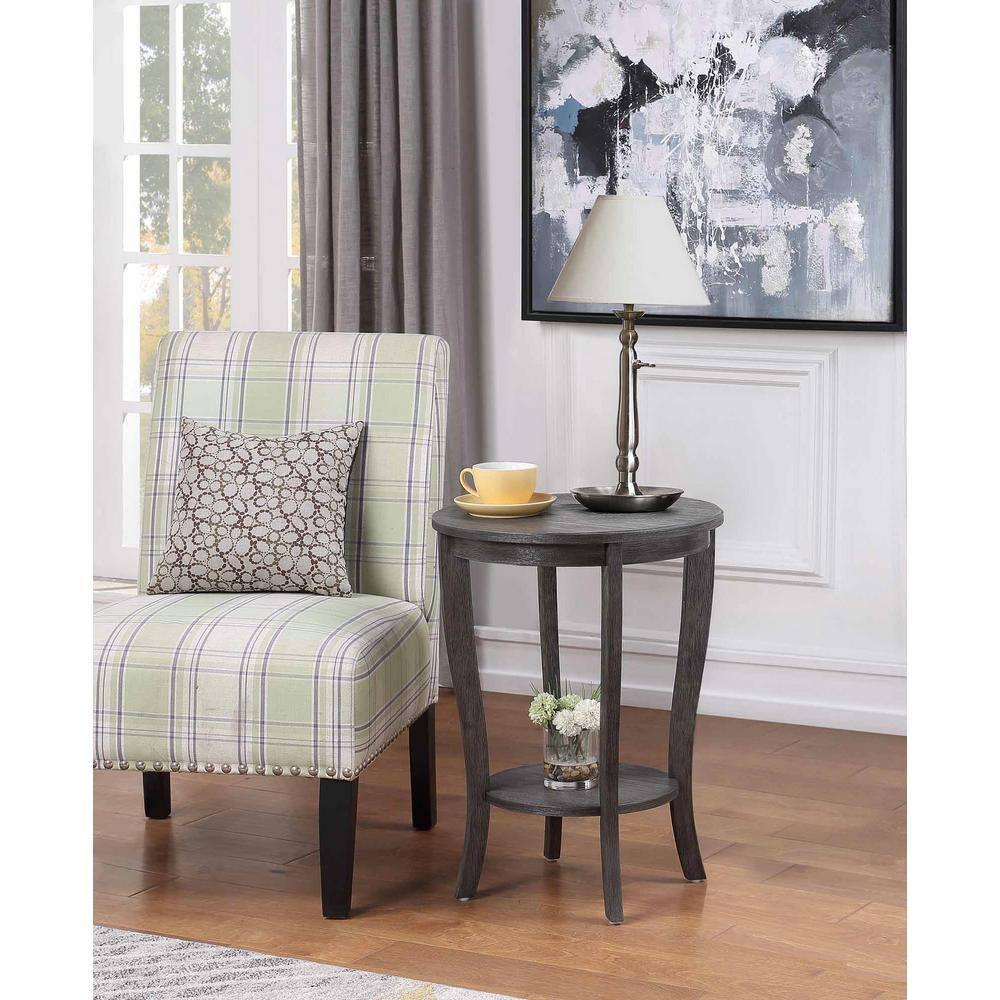 American Heritage Round End Table Dark Gray Wirebrush