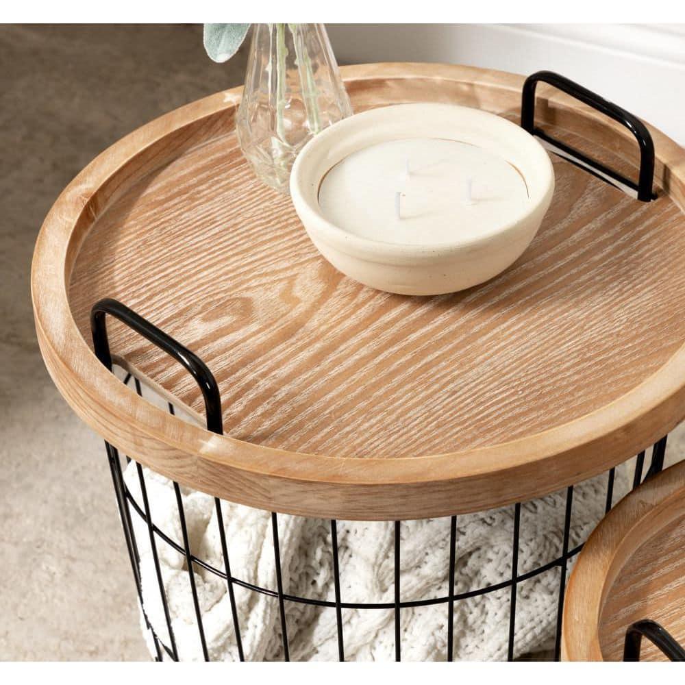 Kate and Laurel Tenby Round Metal Nesting Table, 2 piece, Rustic Brown and Black