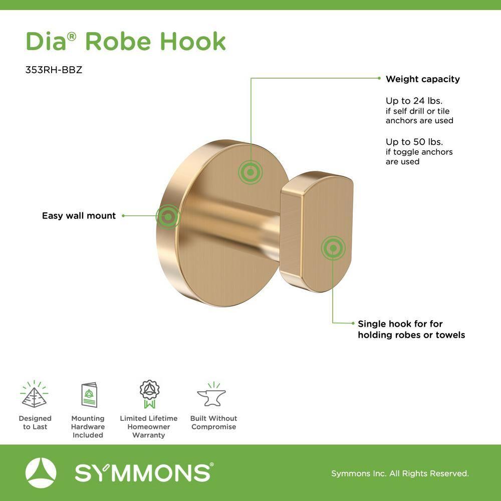 Dia Wall Mounted Robe Hook with Installation Hardware