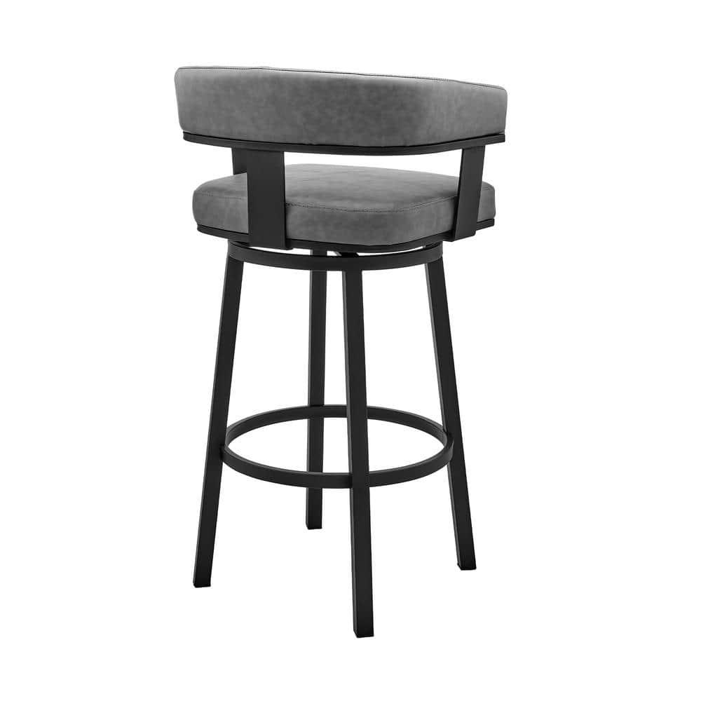 Armen Living Cohen30" Bar Height Swivel Bar Stool in Black Finish and Gray Faux Leather
