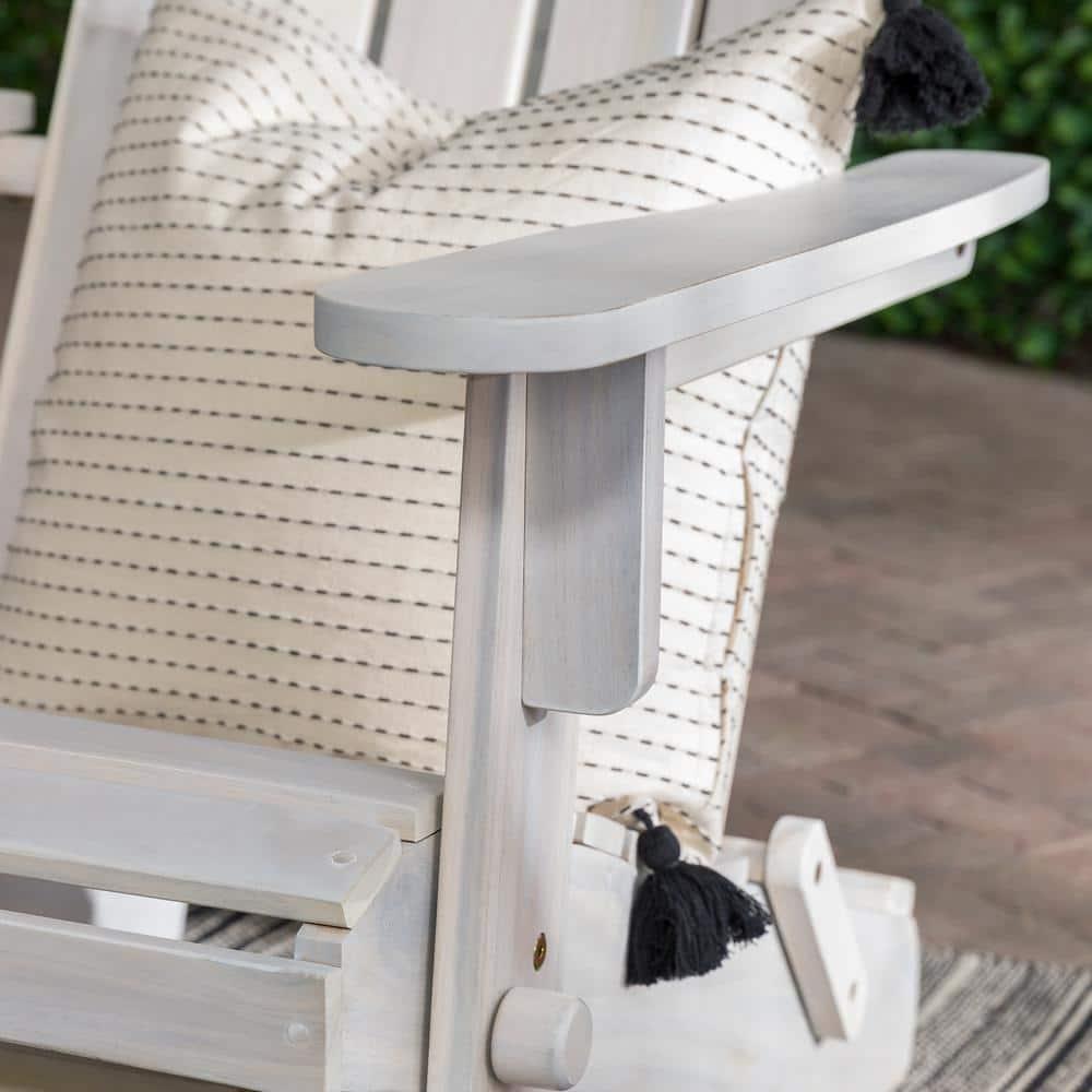 Outdoor Wood Adirondack Chair with Wine Glass Holder in White Wash