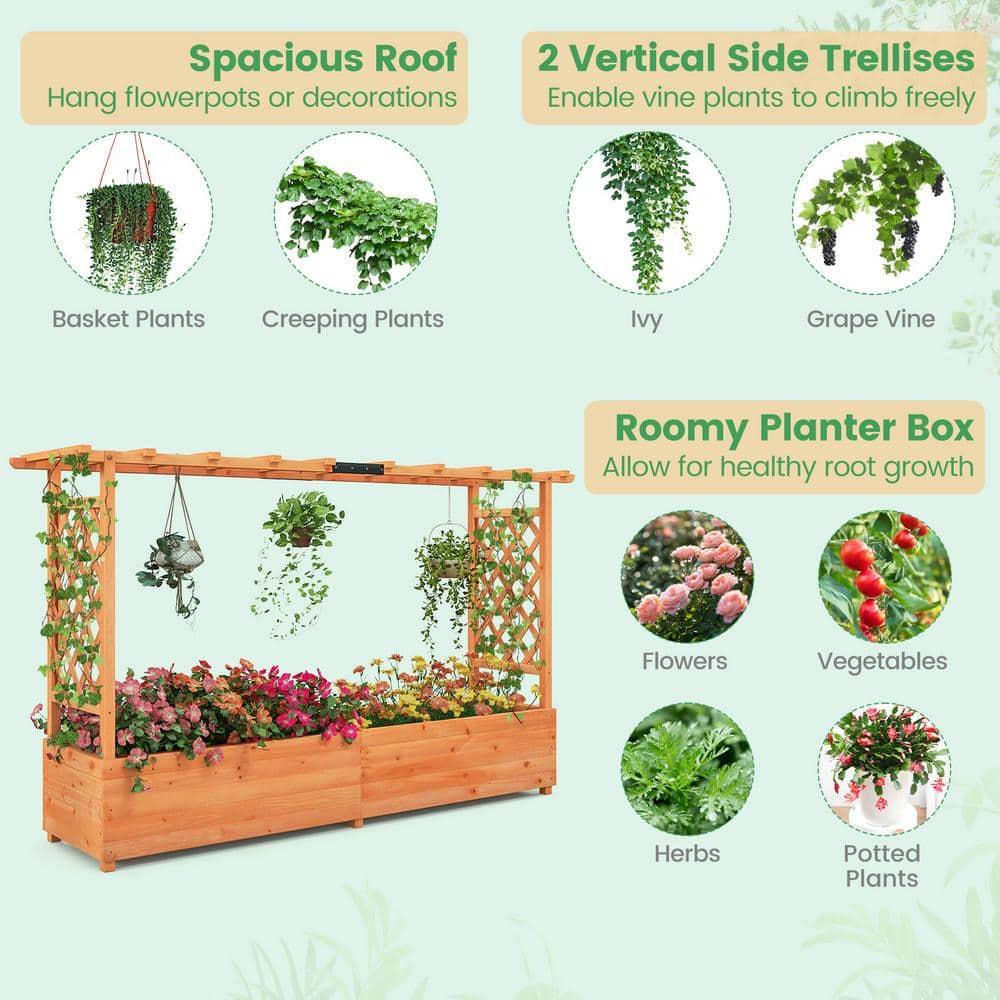 Yardi Yard Raised Garden Bed with Side Trellis Hanging Roof and Planter Box-Orange, Raised Garden Bed for Patio or Yard Gardening