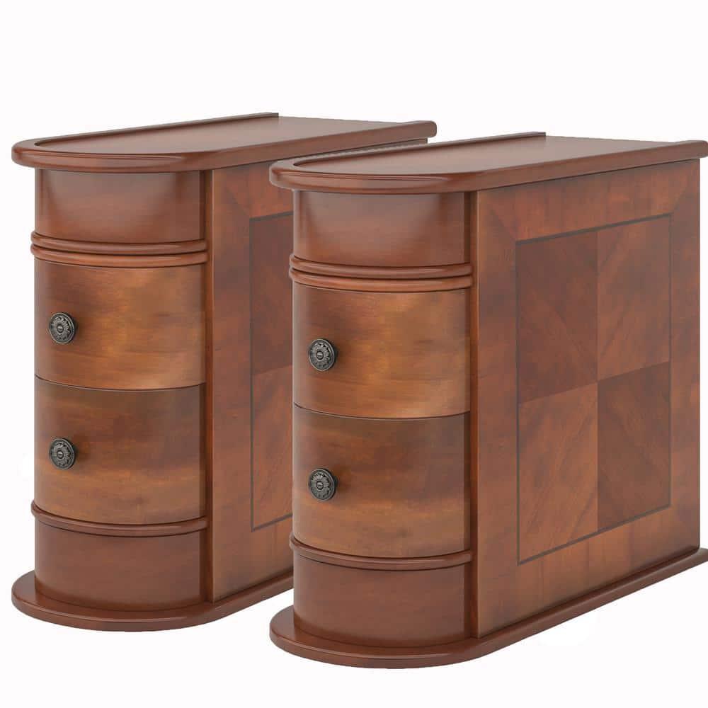 Tribesigns Solid End Table, Set of 2, Two-Drawer Narrow Side Table, Fully Assembled, Brown