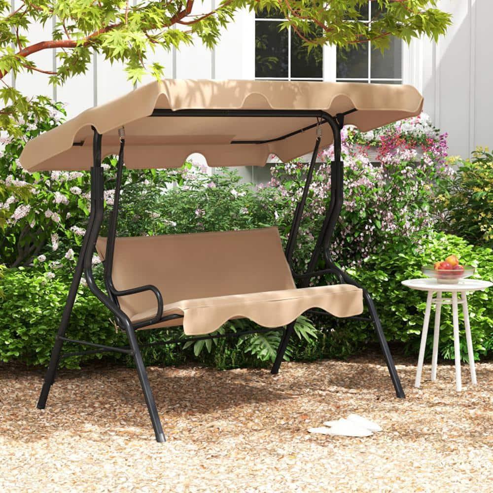 Arlmont & Co. Arlmont & Co. Patio 3 Seats Canopy Swing Glider Hammock Steel Frame Cushioned Backyard