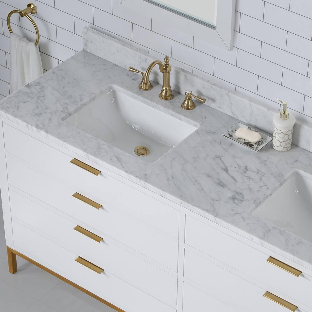Pure White 72'' Double Sink Vanity with Carrara Marble Top