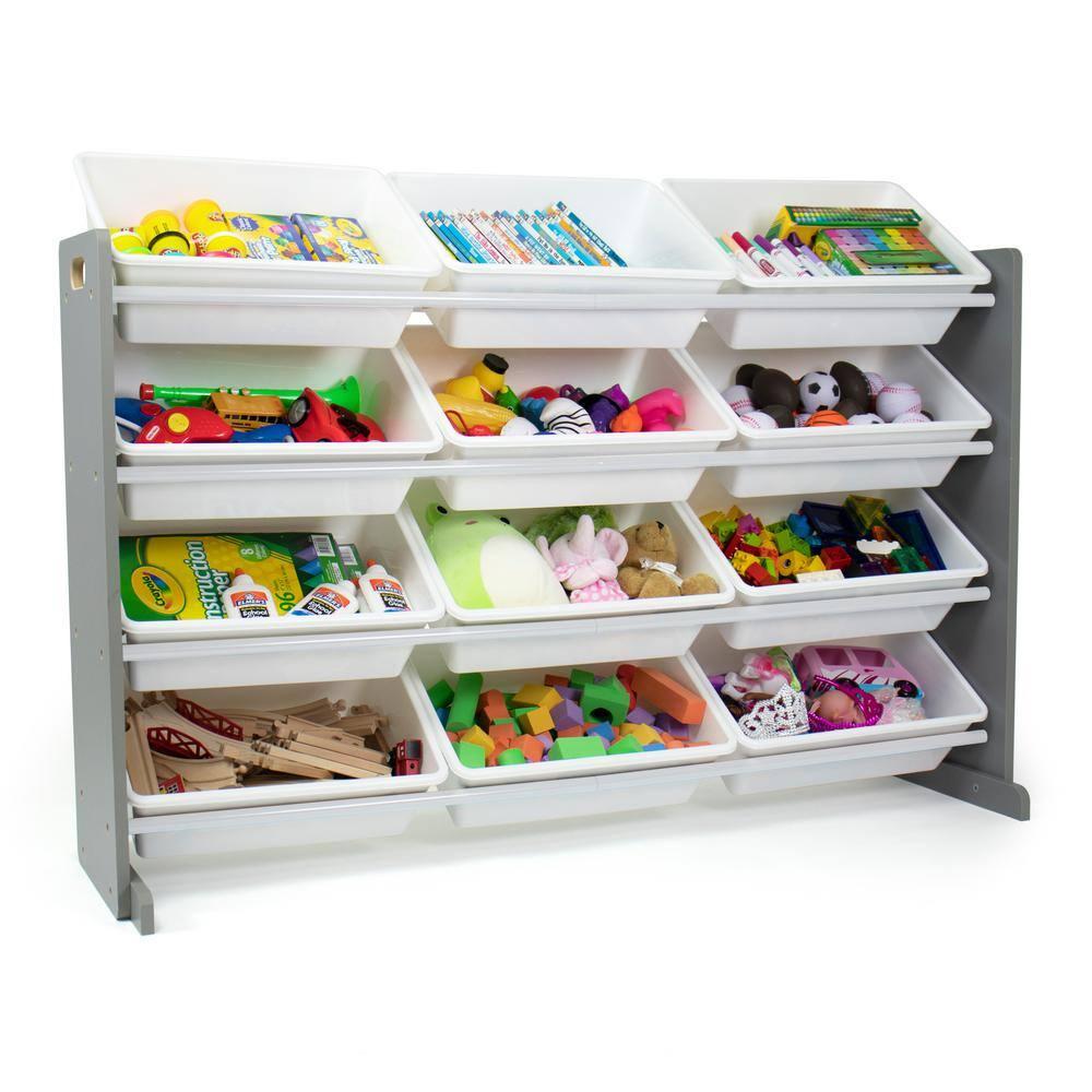 Humble Crew Inspire Supersized Toy Storage Organizer with 12 Large Plastic Storage Bins, Grey/White