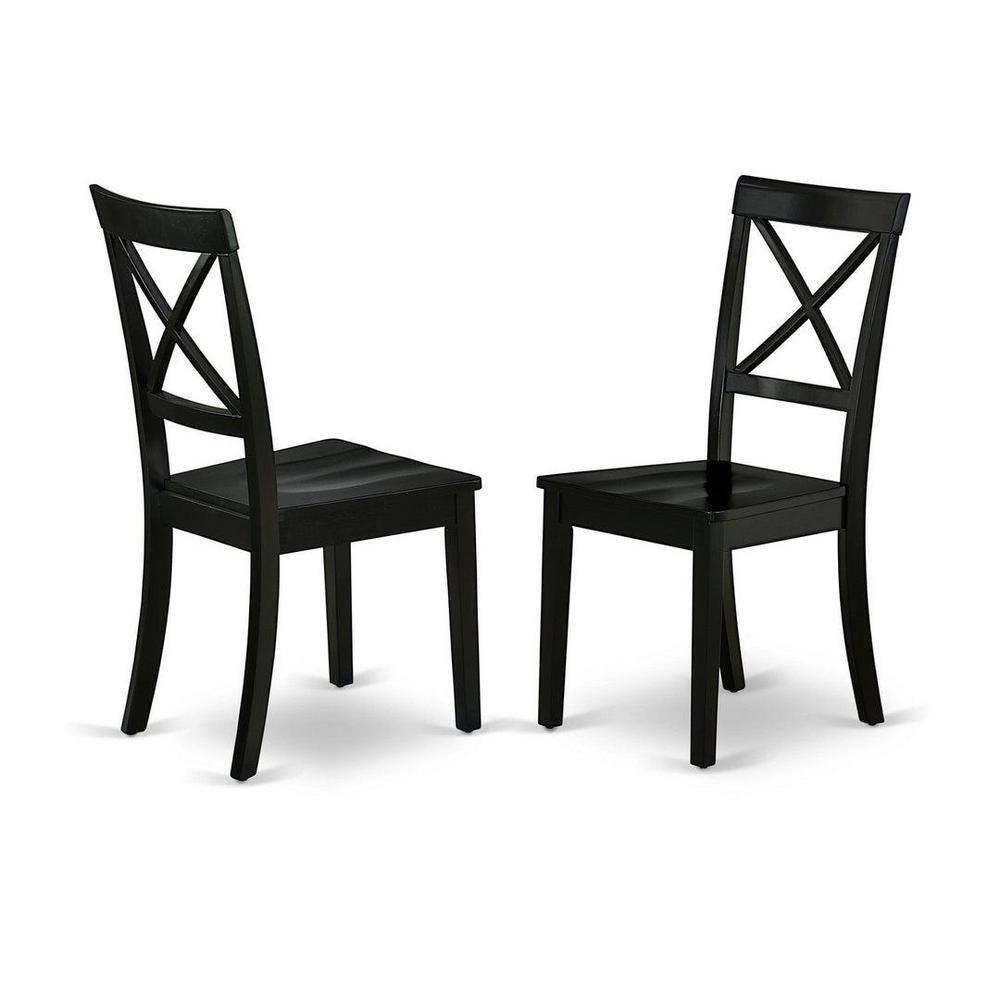 East West Furniture Dublin Table and X-back Chair Set with Wood Seat in Black