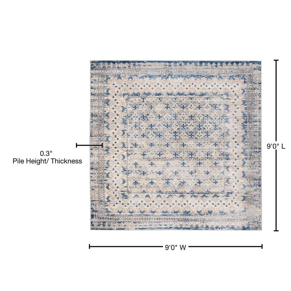 Brentwood BNT899 Power Loomed Indoor Area Rug - Light Grey/Blue - 9'x9' - Safavieh
