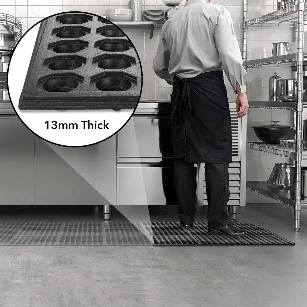 GRIDMANN Commercial Restaurant Floor Mat, 36" x 36" Interlocking Mat, Non-Slip and Grease Resistant Anti-Fatigue Rubber Kitchen Drainage Mat, Black