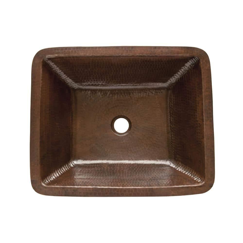 19" Rectangle Under Counter Hammered Copper Bathroom Sink