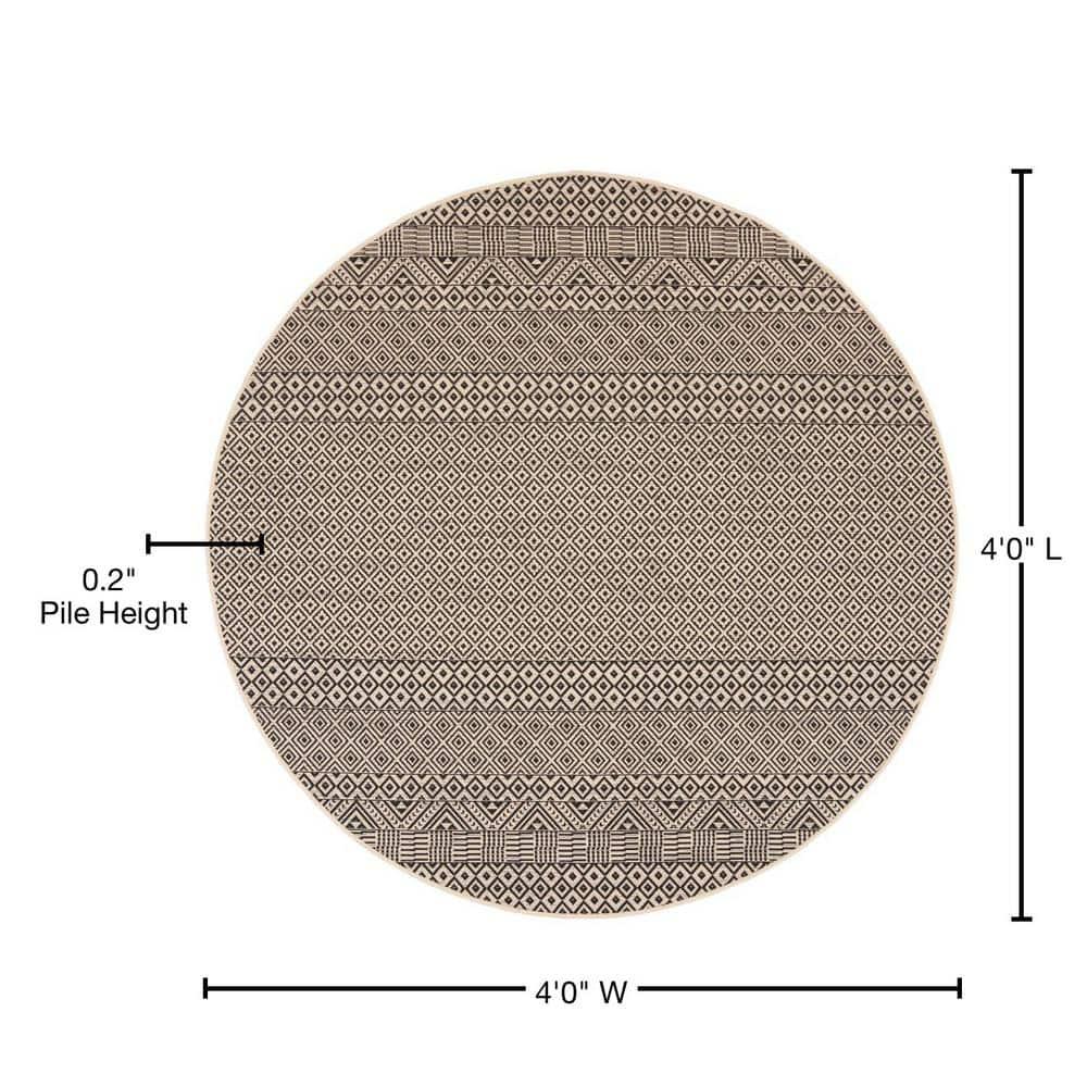 Courtyard CY6235 Power Loomed Indoor and Outdoor Area Rug - Beige/Black - 4' Round - Safavieh