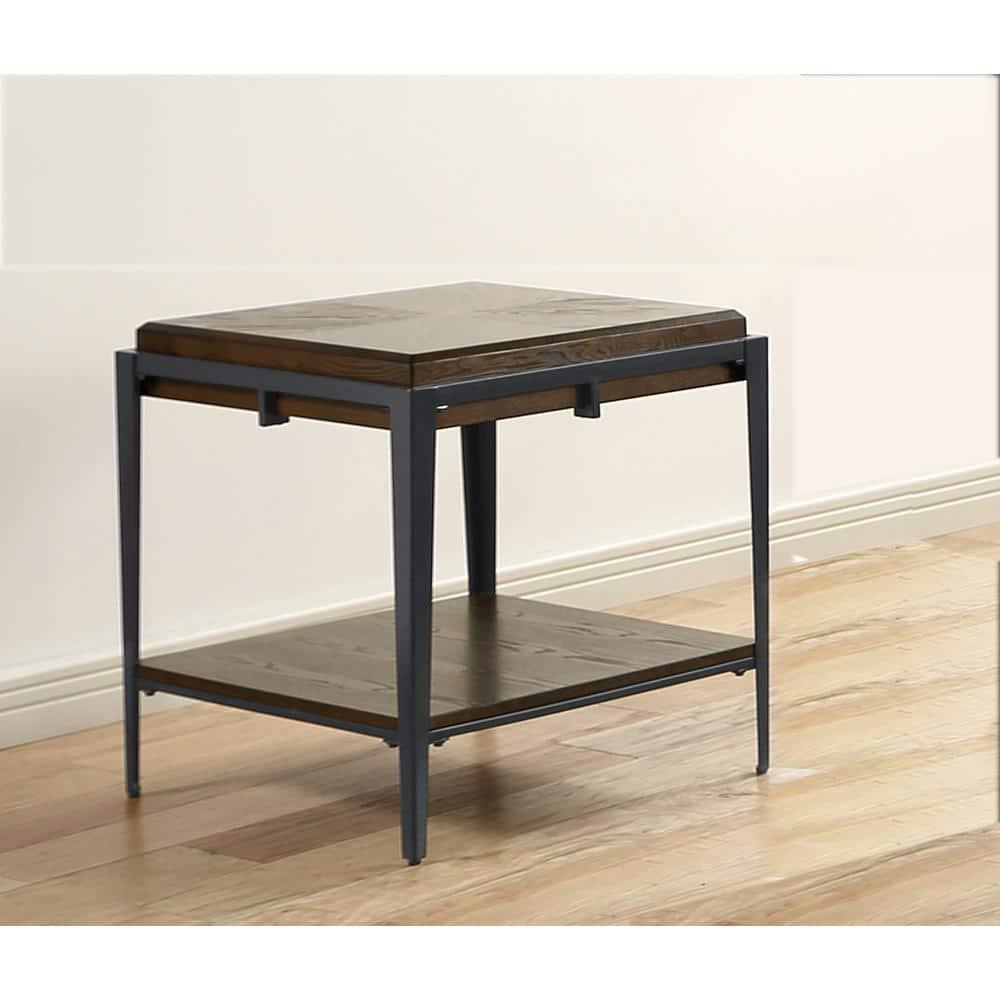 Waco End Table Espresso - Steve Silver Co.: Ash Veneer, Iron Frame, Glass Insert, Shelf