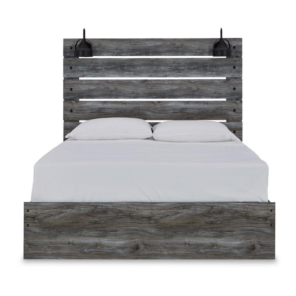 Gray Driftwood Queen Panel Bed with Sconce Lights